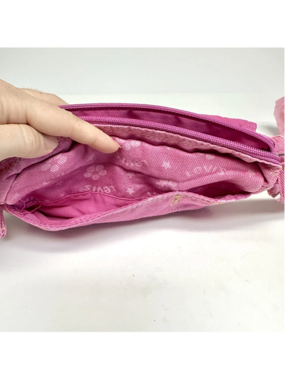 Vintage Levis Pink Denim Utility Shoulder Bag Y2K Cargo Purse Floral Print